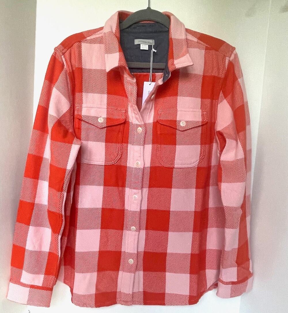 Outerknown Blanket Shirt Pink Orange Plaid Flannel Womens M/L